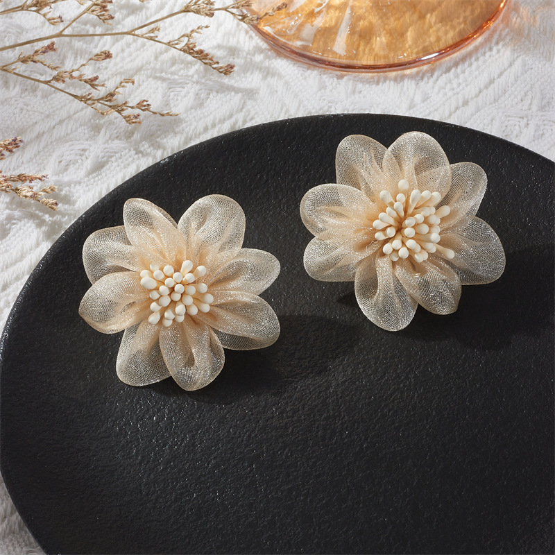 Chiffon Material Flower Pattern 1 Pair Retro Flower Chiffon Ear Studs