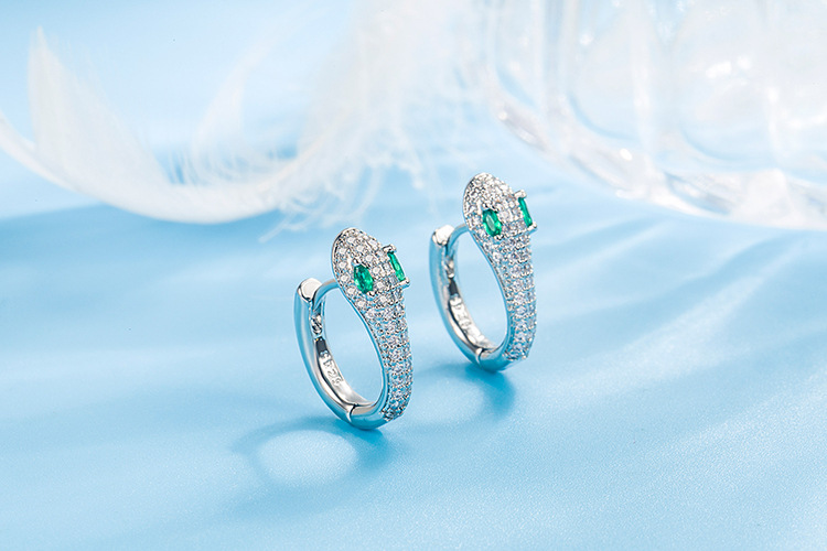 vintage emerald full zircon snake shaped copper earrings wholesale