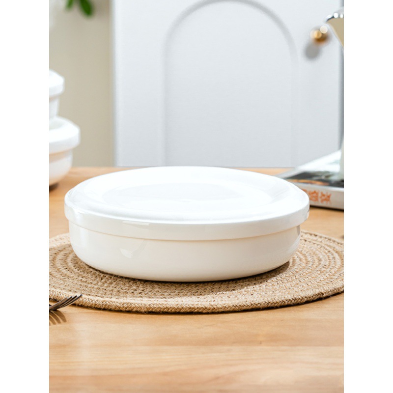 Jingdezhen Pure White Bone China Tableware with Lid, Steaming Dish, Deepened Steamed Egg Dish, Household Chinese-Style Round Soup Plate