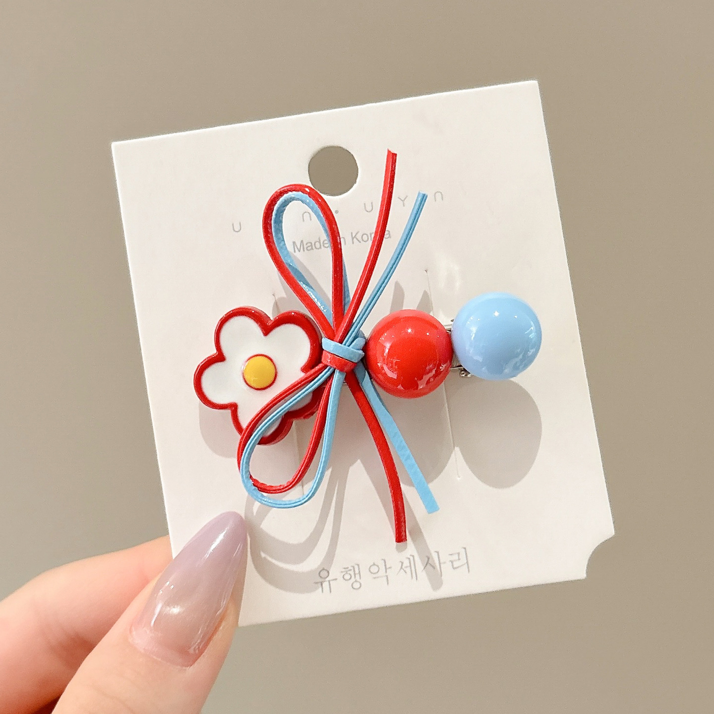 1#빨강/파랑 꽃 옆머리핀 약 5.5cm