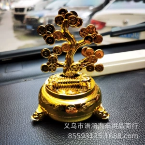 Solar Money Tree Golden Red Plastic Ornaments Car Interior Decorations