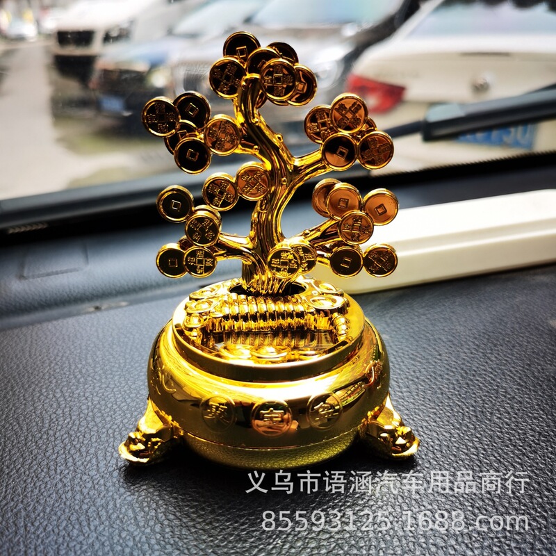 Solar Money Tree Golden Red Plastic Ornaments Car Interior Decorations