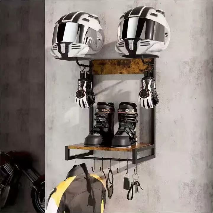 Amazonの新しい木製オートバイヘルメットホルダーホーム壁掛け戦術装備整理多目的マシン|undefined