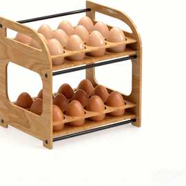 木质鸡蛋收纳架橱柜蛋托分隔鸭蛋鸡蛋支架冰箱鸡蛋储存架双层展示