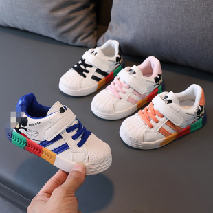 Baby white shoes male baby shoes female Spring and Autumn Rainbow single shoes soft bottom toddler board shoes 01 years old one-piece delivery