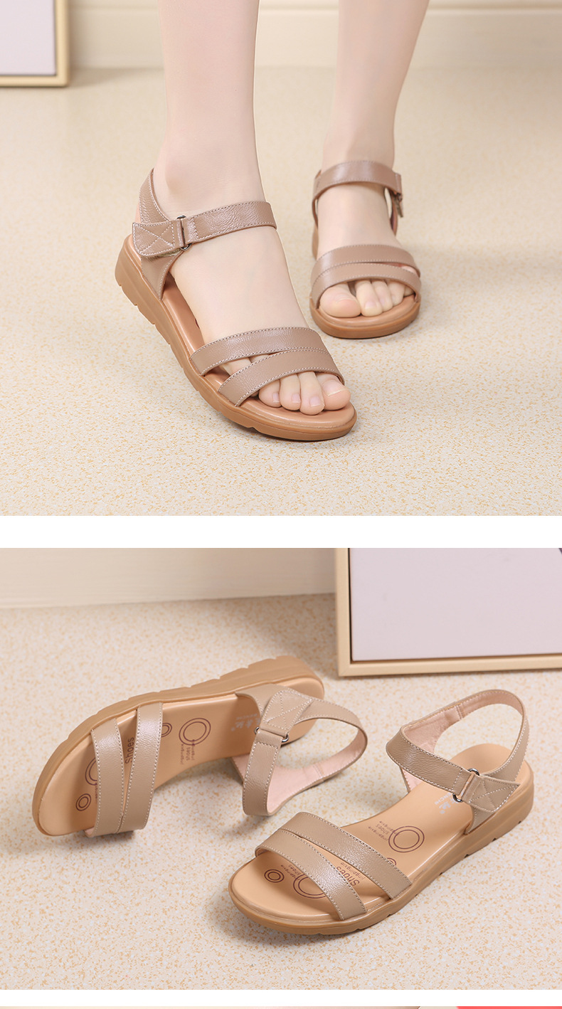 Dép sandal nữ đế bằng da mềm gân bò chống trượt mùa hè — Xám be chi tiết 19