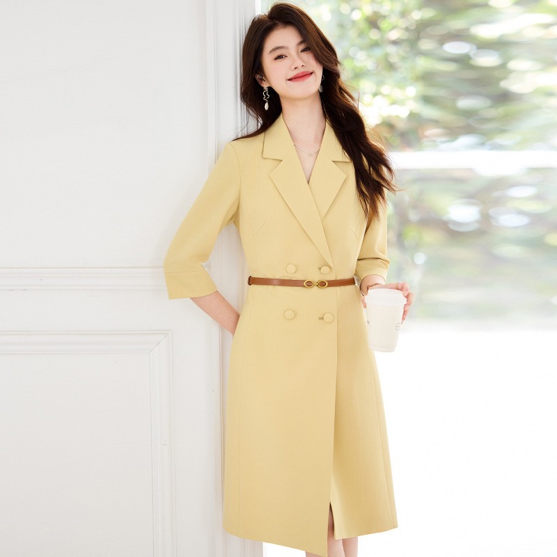 Yellow Suit dress Female Spring and Autumn Formal Occasion Temperament Professional Advanced Sense Teacher Speech Host Formal Dress