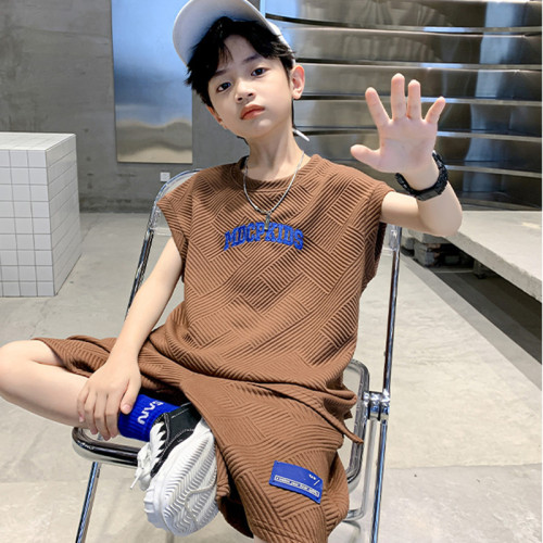 Summer boys' suits, summer clothes,  new style, medium and large children's loose sleeveless tops, five-quarter pants, fashionable two-piece sets
