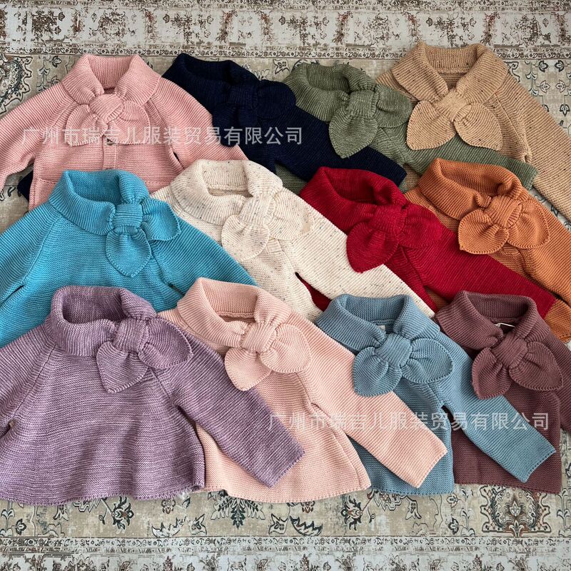Now! Children's Misha Autumn and Winter Classic Bow Knitwear Cardigan Mixed Color Skirt Knitwear for Boys and Girls