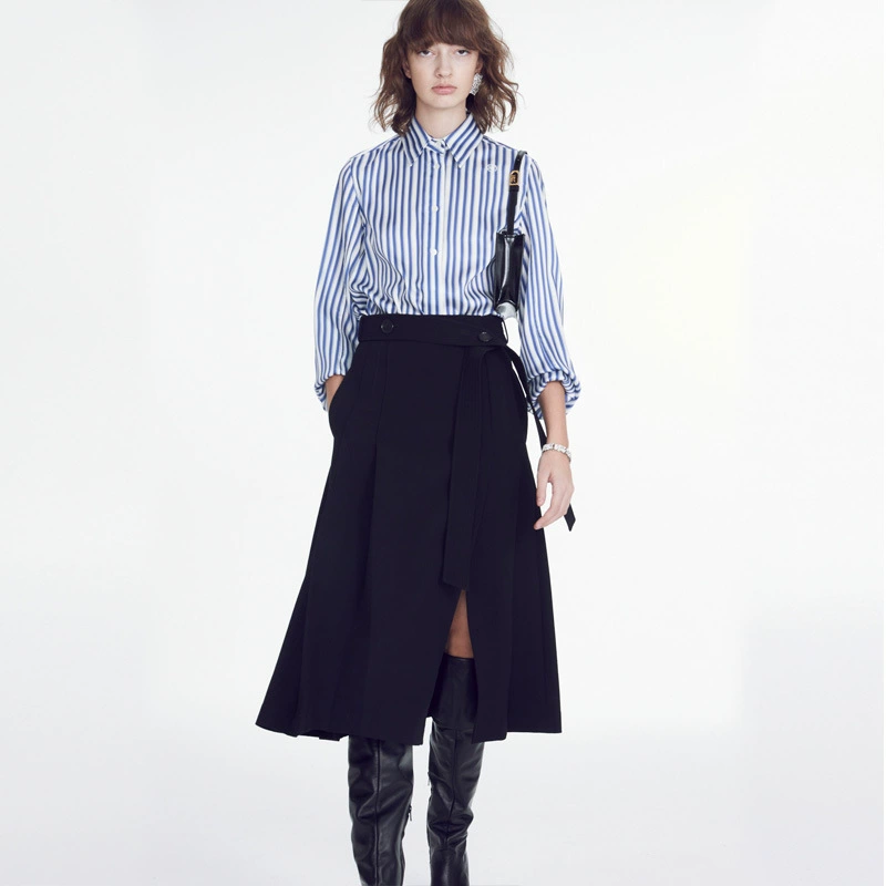 Юбка миди в корейском стиле, новинка весна-осень 2025, с завязками на талии, расклешенная, с разрезом, длинная юбка от нишевого дизайнера