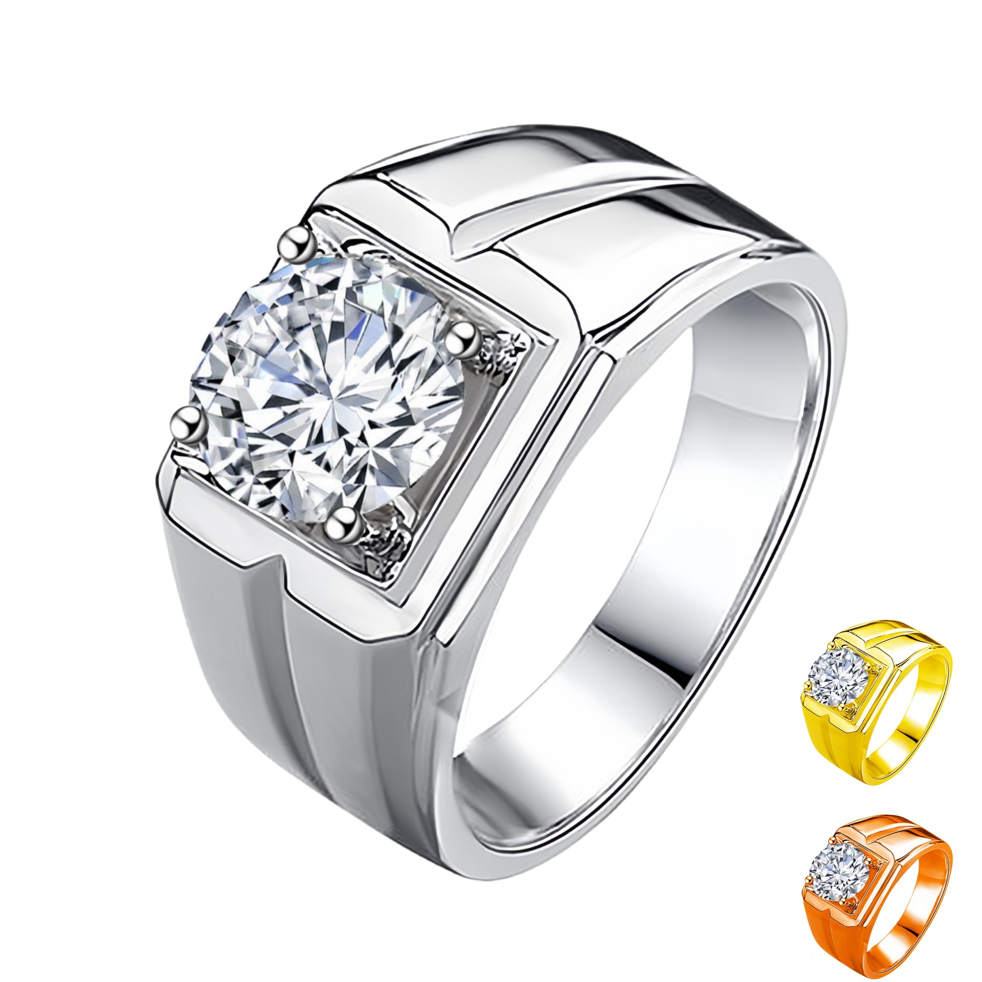 Anillo de compromiso moissanite lujo chapado en oro blanco abierto_voghion.com