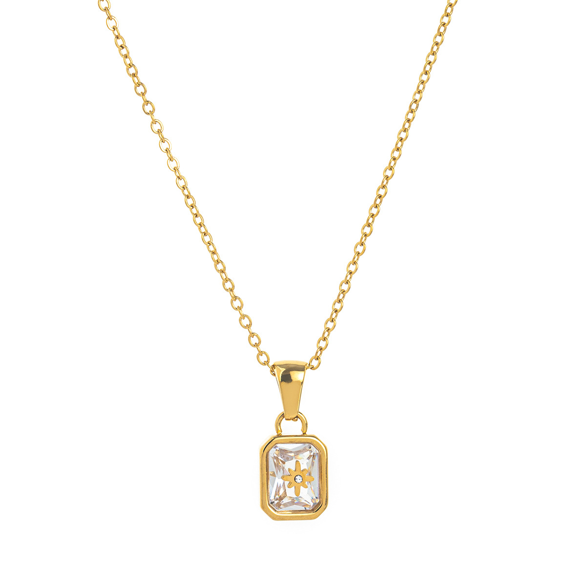 Collar Colgante de Estrella Polar con Piedra de Nacimiento, Acero de Titanio