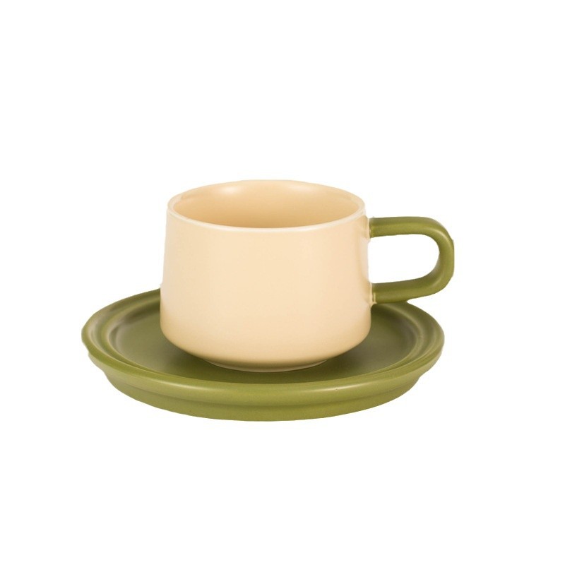 Creamy Milk Green Coffee Cup And Saucer Matte Ceramic Cup And Saucer Set Gift Good Coffee Cup High End Gift Box_voghion.com