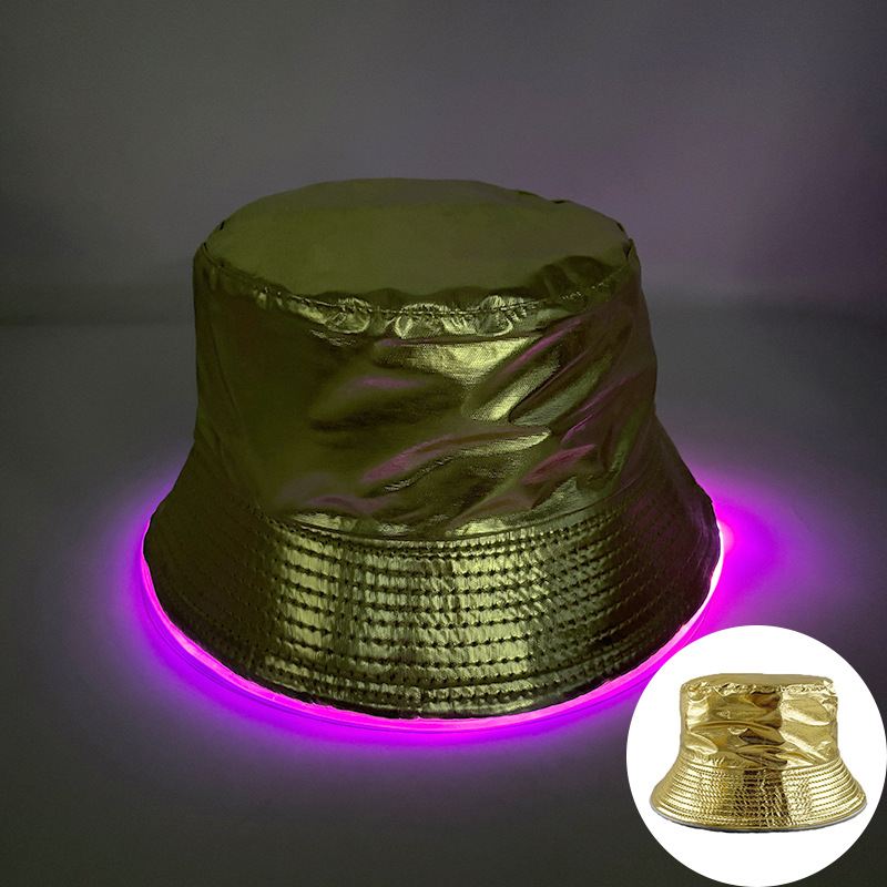 Transfronterizos europeos y estadounidenses adultos LED iluminado sombrero de pescador logotipo bordado sombrero de bañera sombrero hombre y mujer sombrero solar superior plana de color sólido