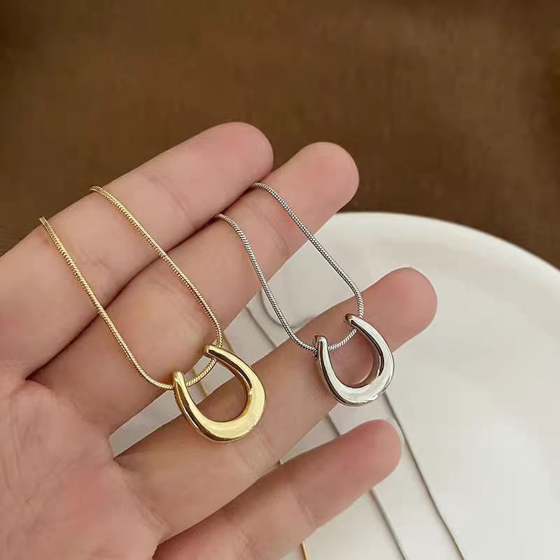 Collier pendentif fer à cheval en forme de U haut de gamme en acier titane pour femme, chaîne clavicule simple et polyvalente_voghion.com