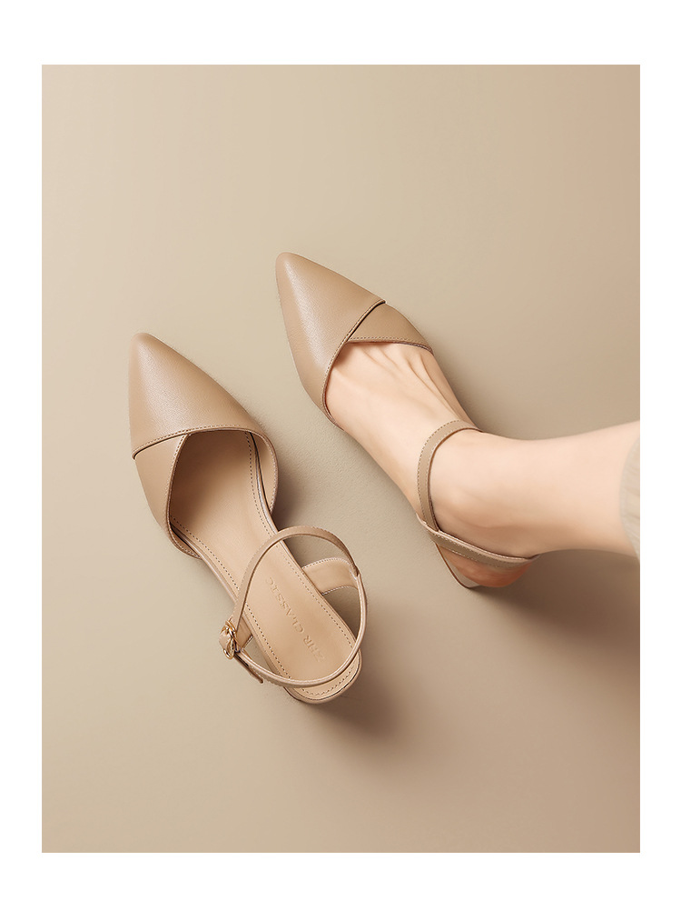 Sandal nữ cao gót quai ngang mũi nhọn phong cách Pháp — KN392 Màu be chi tiết 19
