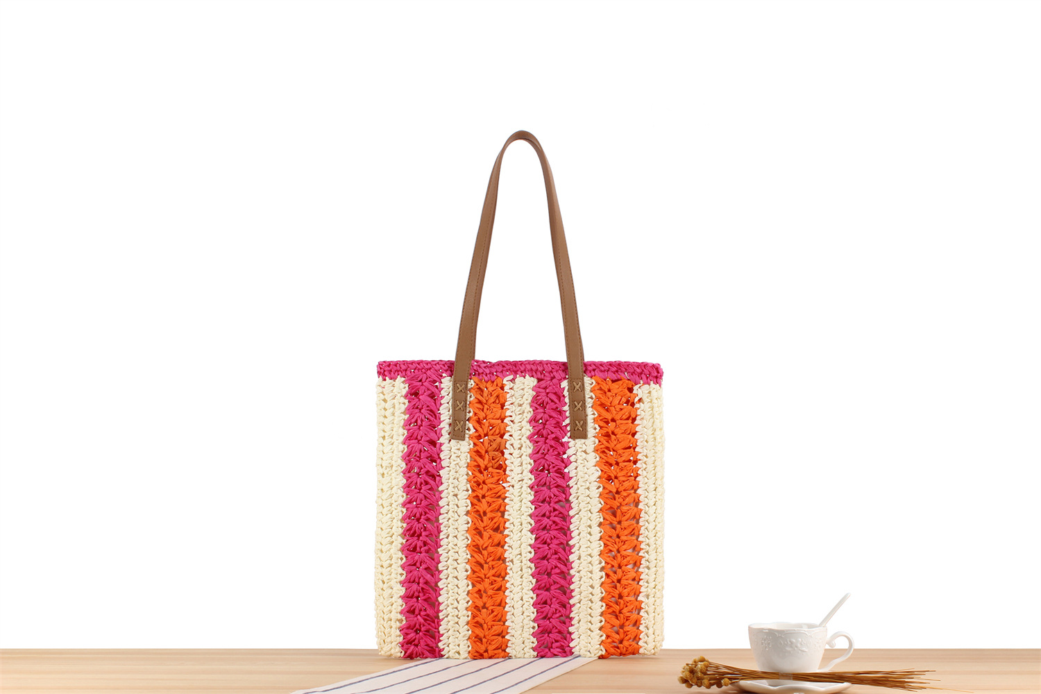 Women's Large Straw Color Block Vacation Zipper Straw Bag display picture 3