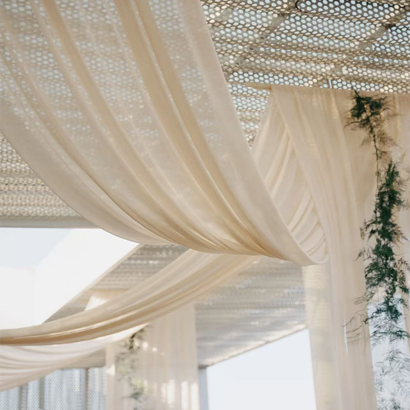 結婚式の白い半透明シフォンガーゼステージ背景半透明ガーゼ結婚式の装飾布シャンパンガーゼ天井ガーゼ|undefined