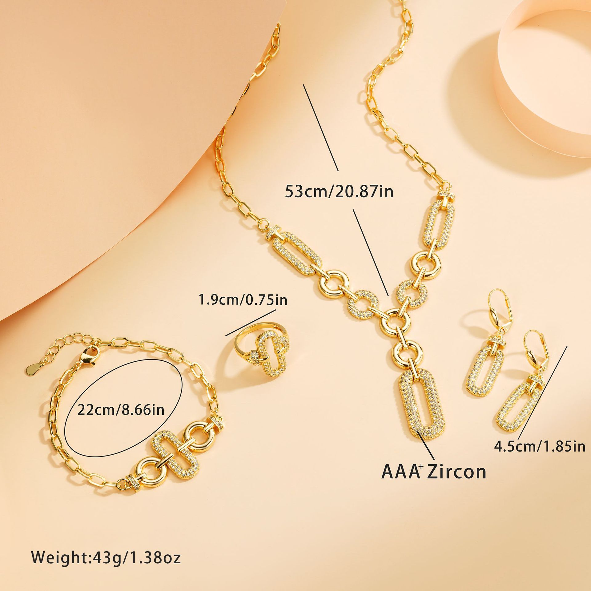 Europa y los Estados Unidos exagerado conjunto de joyas de piedra de silicio cadena de geometría lujosa pulsera de moda de alta gama pendientes anillo conjunto de cuatro piezas image 5