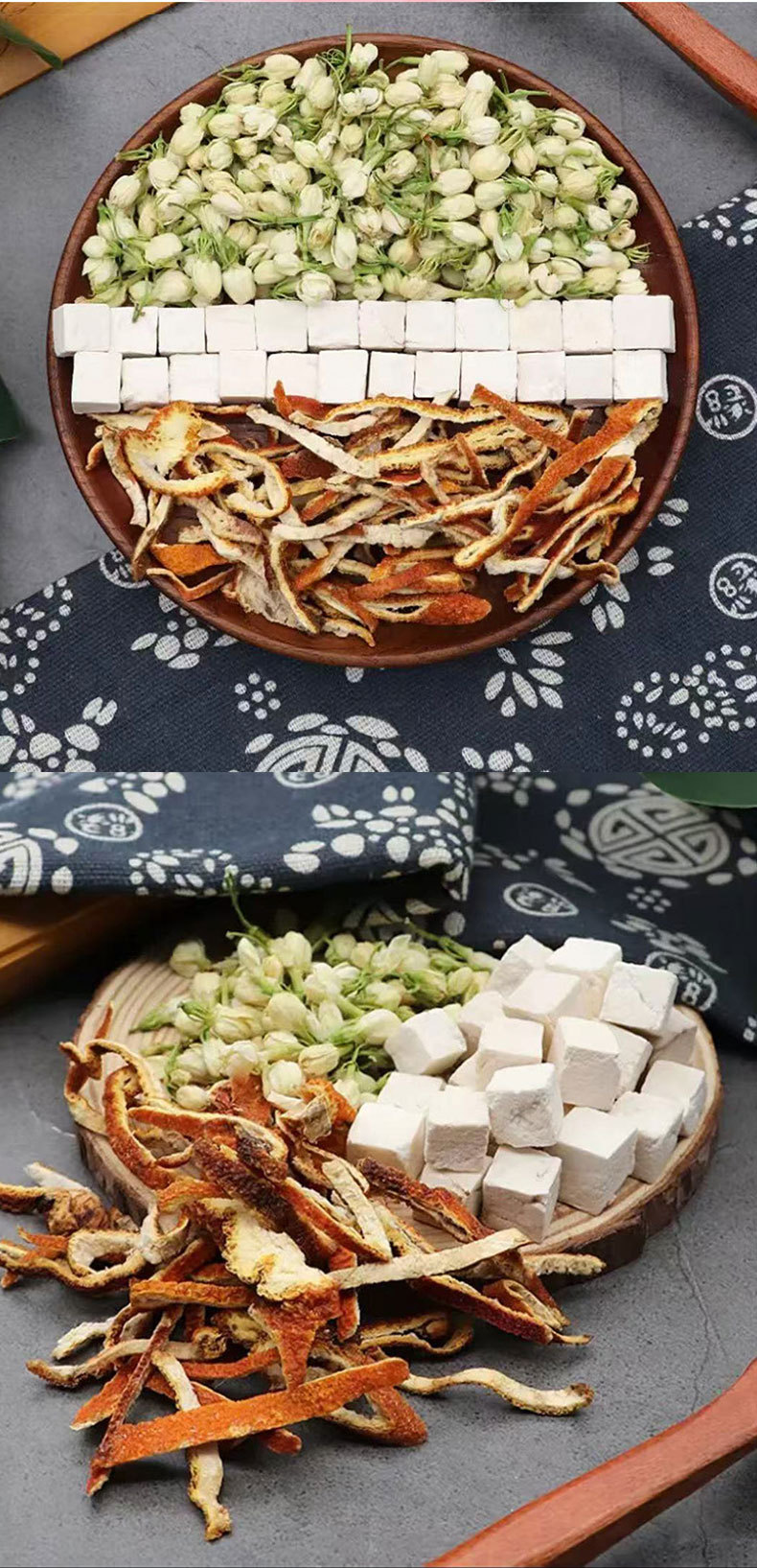 Jasmine Poria Chenpi Tea (Jasmine, Poria, Aged Tangerine Peel) — Triangle Tea Bags for Daily Wellness quality and texture