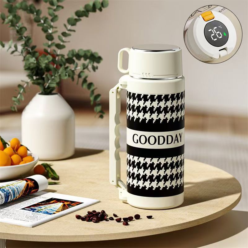 블랙 체크 무늬 온도 표시 모델(식품 등급 316 스테인레스 스틸 + 프리 스트랩)