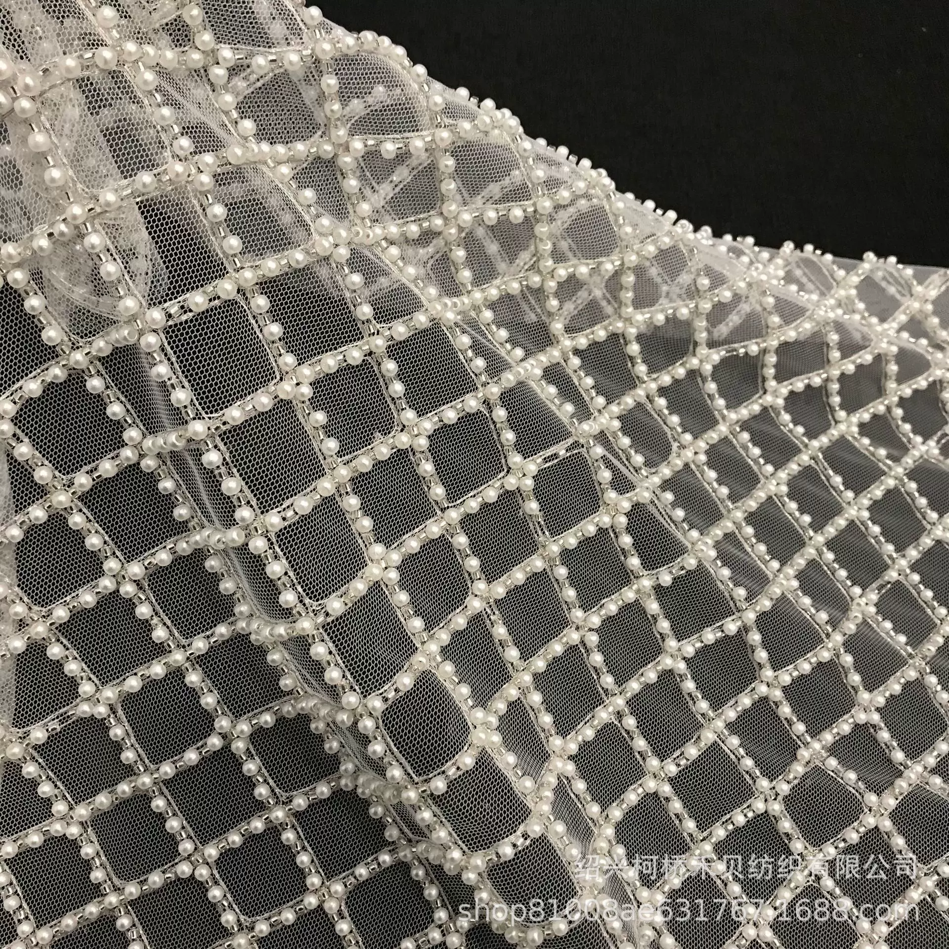 实体工厂绣花面料高端珠管绣 婚纱礼服舞台服珍珠绣重工刺绣布料