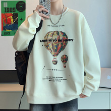 2025秋季新款卫衣男中学生潮流印花落肩袖港风时尚上衣宽松套头衫