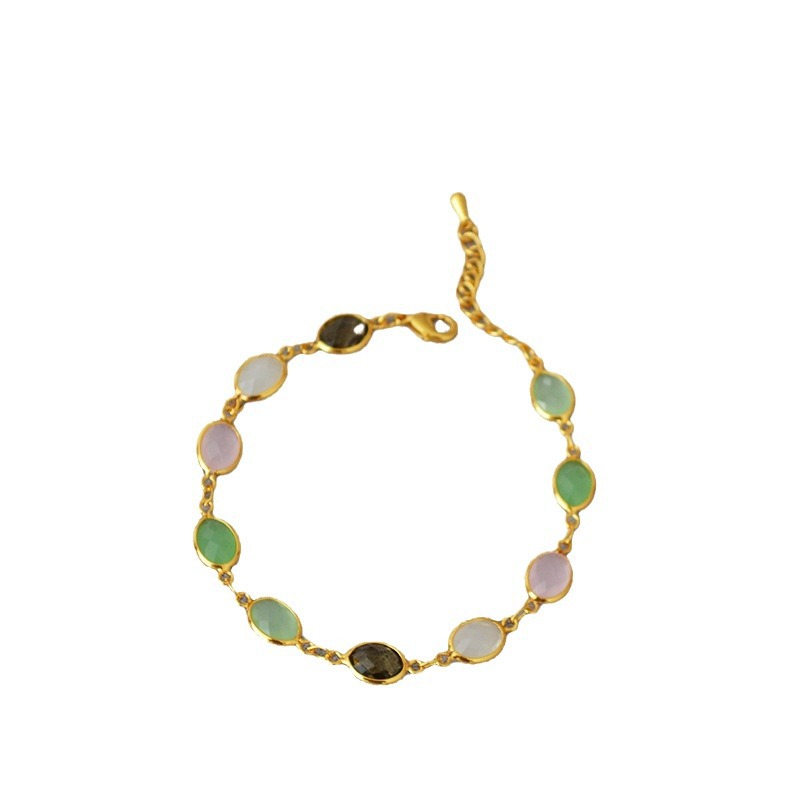 Estilo coreano de moda dulce latón chapado en oro tallado cristal jade textura nicho personalidad temperamento pulsera