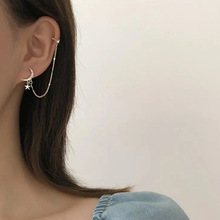 镶钻月亮星星耳坠时尚韩国风耳饰个性链条流苏显瘦耳夹多戴式耳饰