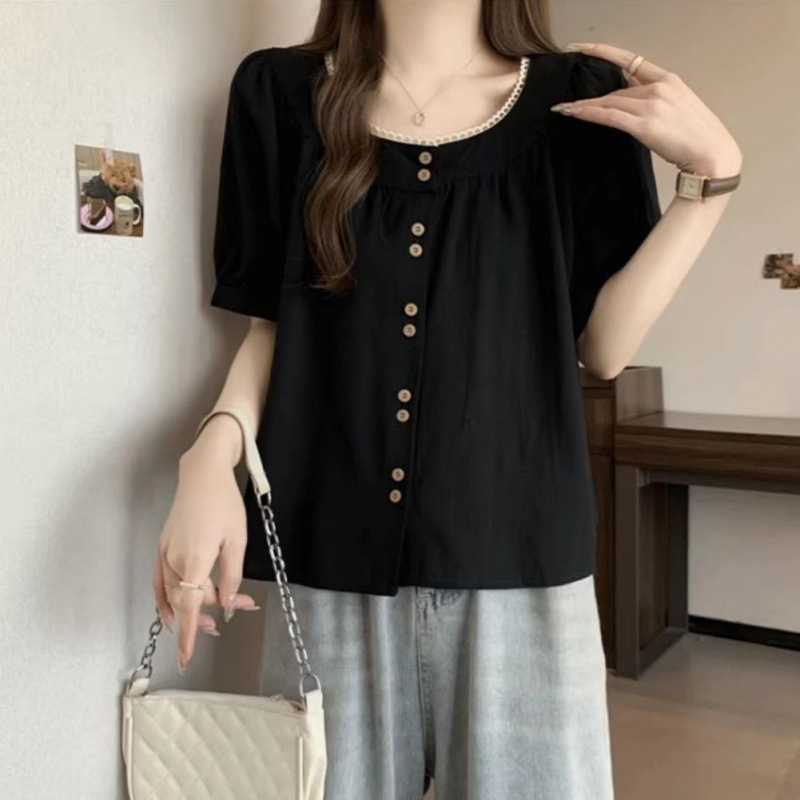 プラスサイズの女性のお腹カバー右肩痩身半袖シャツ女性の夏の少し太い mm 多用途ルーズベビードールトップ|undefined