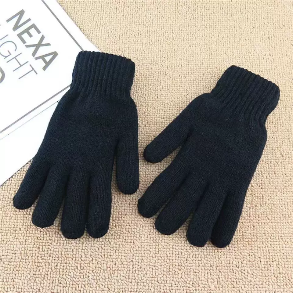 黑色纯色商务简约军用双层加绒加厚保暖防寒针织时尚户外骑行手套