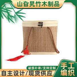 定制粽子月饼带扣礼盒 土鸡蛋特产竹篮子 手工编织手提篮子包装篮