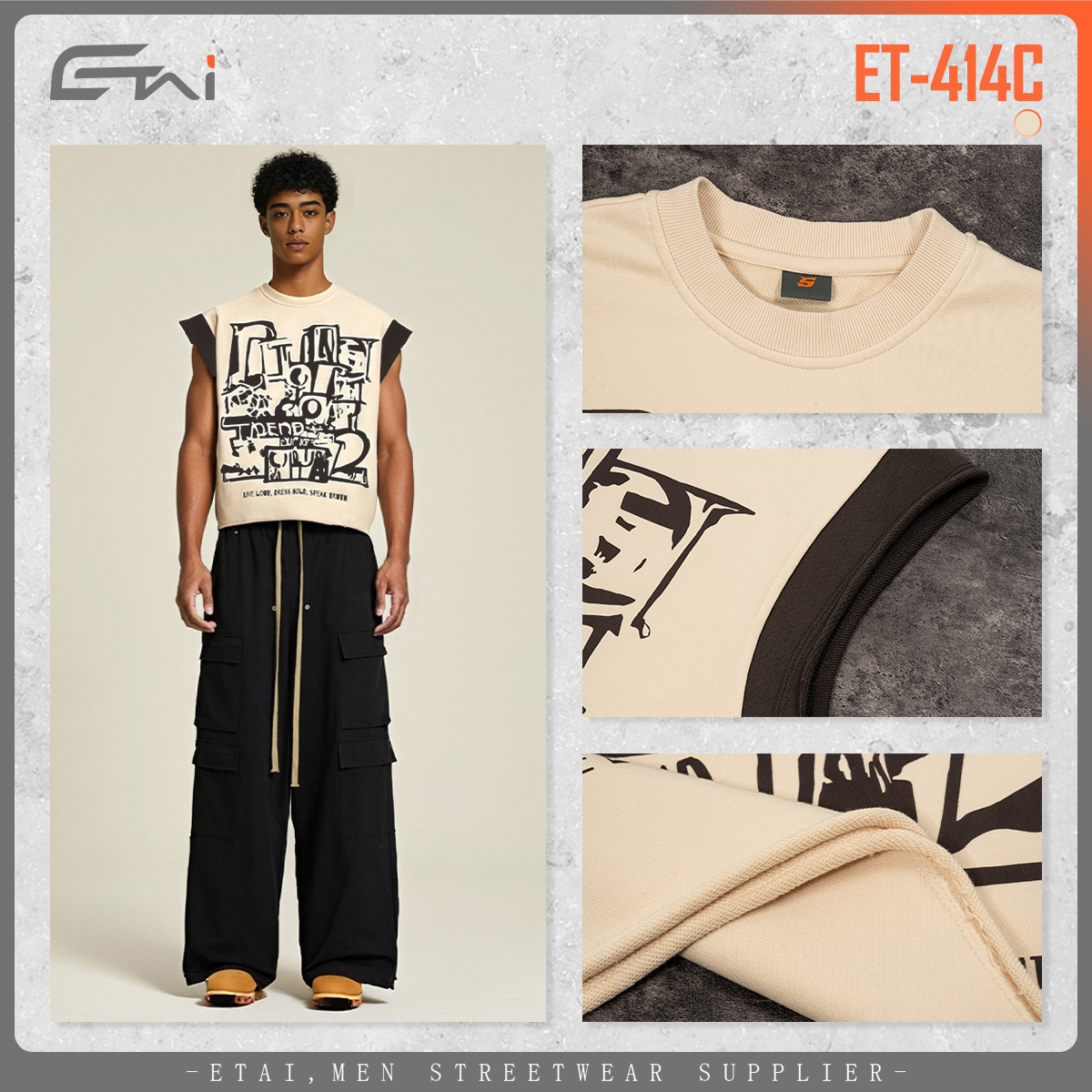 ETAI ropa de hombre de verano pesado chaleco de moda de hombre callejera hombro juvenil deportes casuales de alta calidad