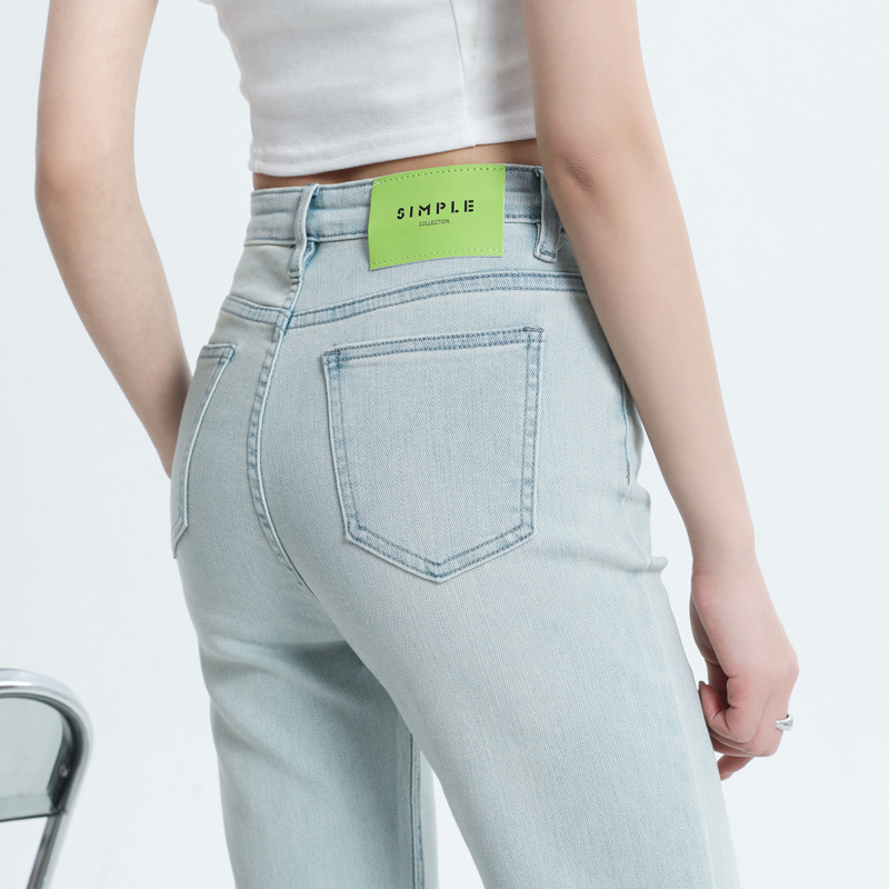 Stretch Straight-Leg Jeans for Petite Women, Cropped Cigarette Pants, High-Waisted Baguette Pants for Spring and Autumn, High-Stretch Casual Versatile Pants