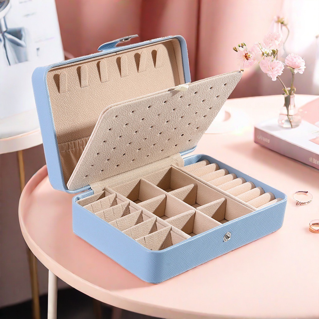 New Jewelry Box Portable Simple Style Double-Layer Jewelry Storage Box Ring Earrings Earrings Storage Box in stock