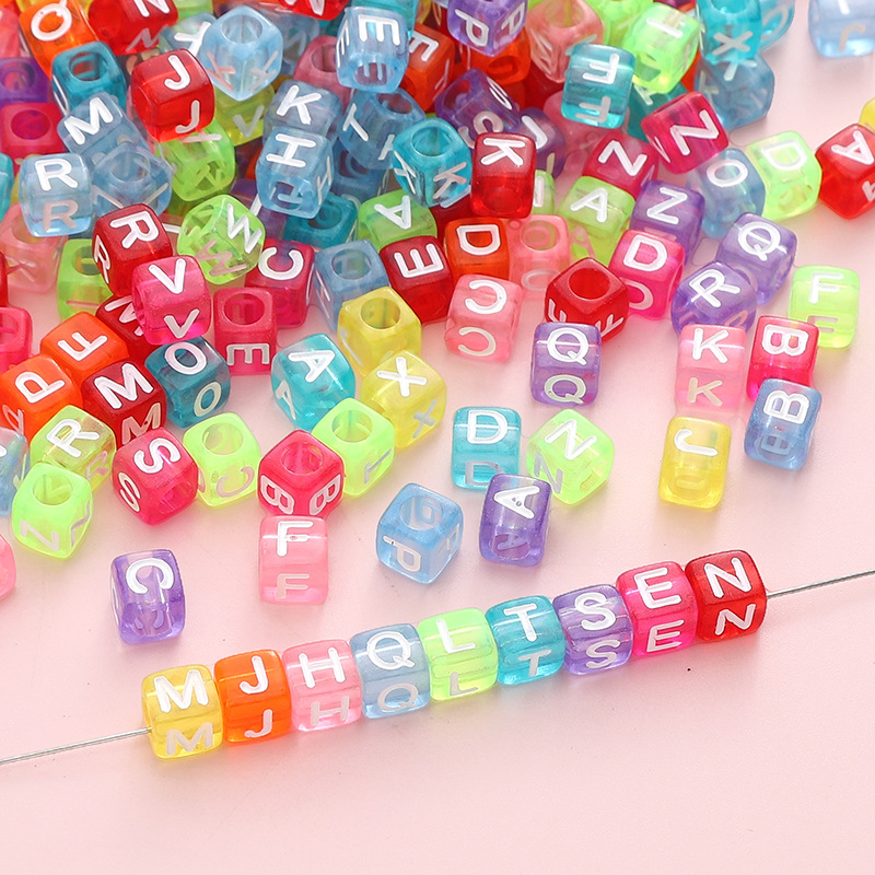 Transparent square acrylic beads with letters