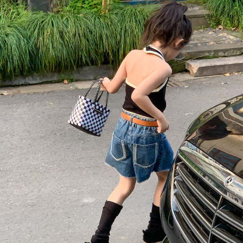 Girls Halter Neck Sleeveless Vest Bottoming  Summer Ins Children's Clothes Girls' Alphabet Spice Girl Style Suspender Short Top