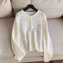 2025羊毛 拼接蕾丝 圆领宽松针织衫毛衣 开衫羊毛衫批发N4DS48204