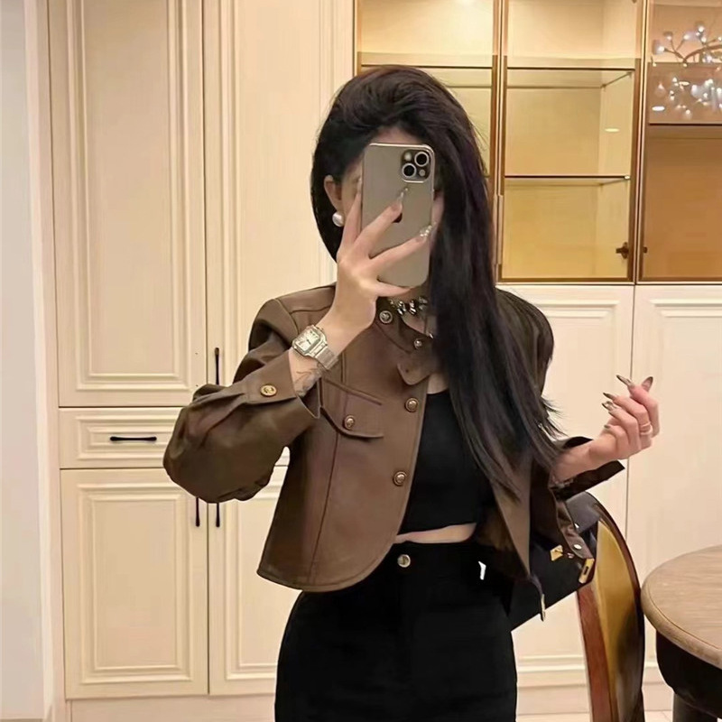 小香风短款皮衣外套女秋冬新款美拉德穿搭大码气质高级感夹克|undefined
