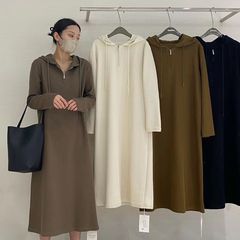 特大码300斤胖MM跨境坑条连帽打底裙女秋季宽松百搭长款连衣裙