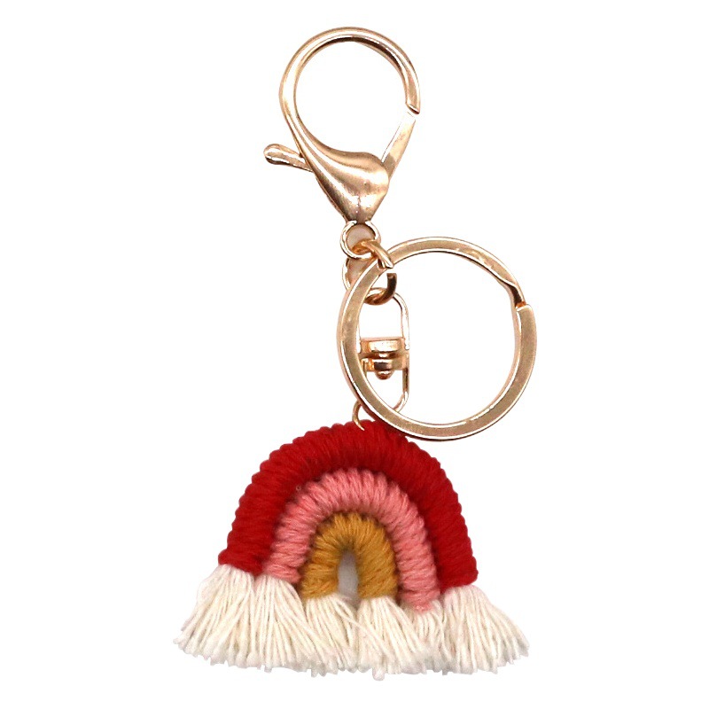 Llavero con colgante tejido estilo nórdico con diseño de arcoíris, borla hecha a mano, decoración para bolso o coche para mujer, estilo étnico