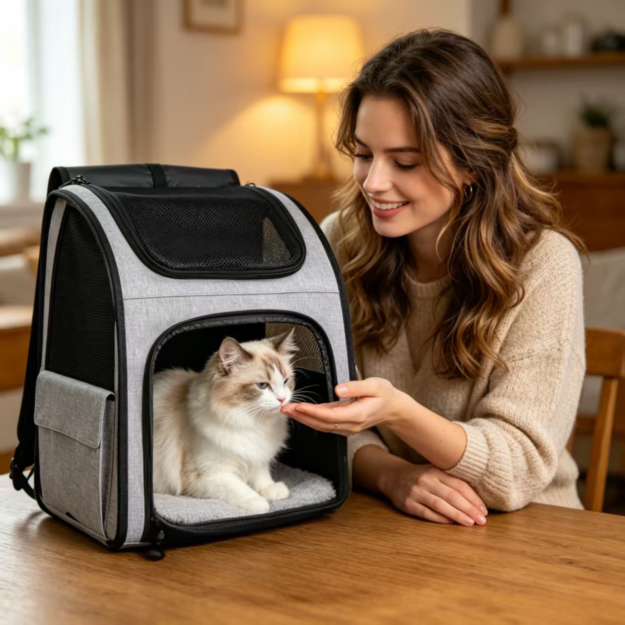 Cross-Border Cat Carrier Bag, Portable Large-Capacity Pet Carrier Bag, Breathable and Foldable Cat Backpack for Outings