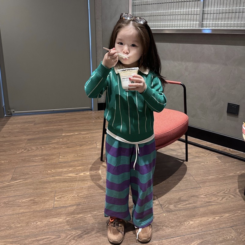 女童裤子秋装2025新款洋气儿童休闲百搭条纹工装裤女孩宽松阔腿裤|undefined