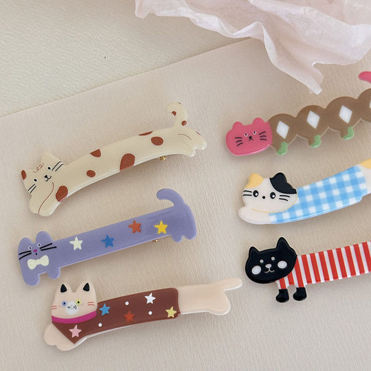 hi cat! Cute cat hairpin girl heart bangs side clip acrylic hairpin duckbill clip hair accessories
