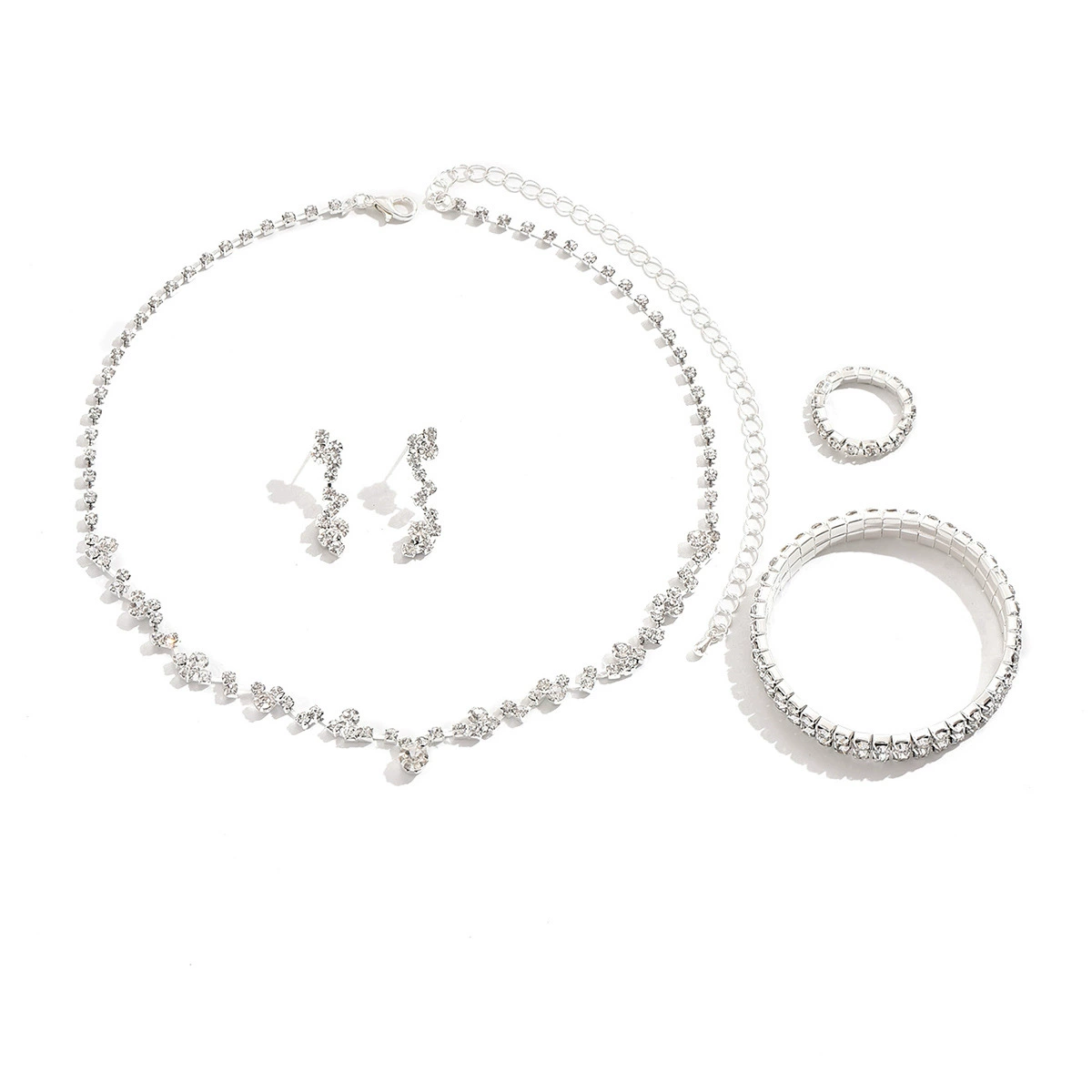 Sophisticated necklace and earrings, bracelet, set, chain for key bag , dress, accessory, simple and elegant design, 3 piece set, diamond encrusted