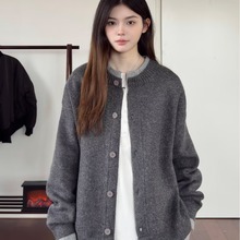 日系男士复古圆领羊毛开衫秋冬季宽松休闲针织衫高级感毛衣外套