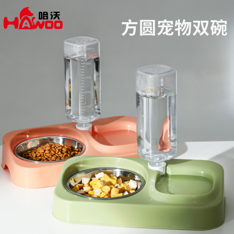 Fangyuan pet doble tazón de acero inoxidable para perros, tazón de agua para perros, tazón de alimentación de agua automática, tazón de comida para gatos