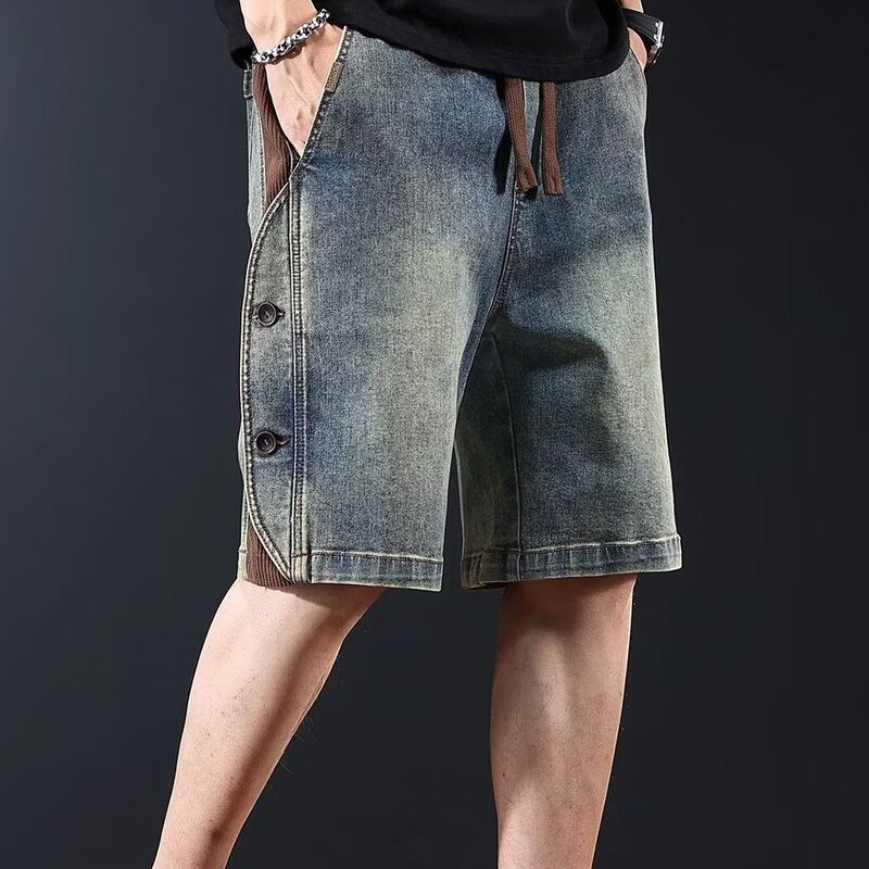2025 New Style Patchwork Denim Shorts Straight-Leg Men's Mid-Length Pants Summer Thin Loose American Casual Five-Point Pants for Men 2025 New Style Patchwork Denim Shorts Straight-Leg Men's Mid-Length Pants Summer Thin Loose American Casual Five-Point Pants for Men