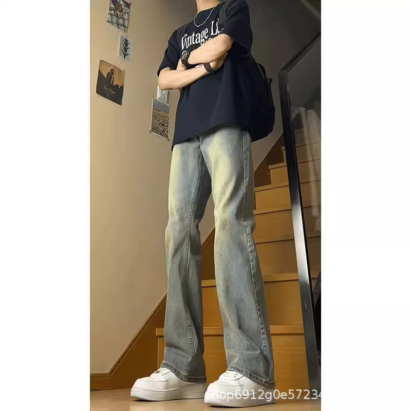 레트로 블루 탄성 청바지 남자 2025 새로운 봄과 가을 미국 스타일 하이 스트리트 바지 스트레이트 바지