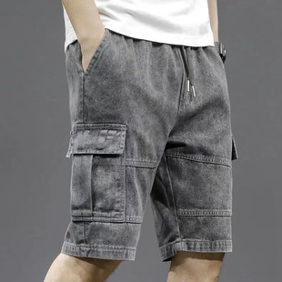 American Retro Workwear Denim Shorts for Men Summer 2025 New Casual Loose Straight Shorts Versatile Mid-Pants for Men